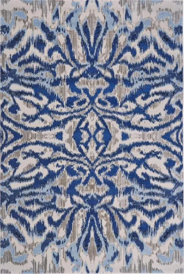 7' x 10' Ikat Distressed Area Rug - Blue Taupe And Ivory