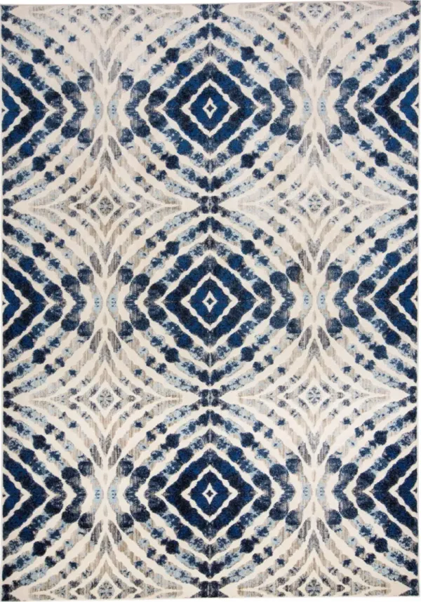 2' x 4' Abstract Distressed Stain Resistant Area Rug - Ivory Blue And Gray