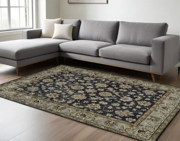 8' x 11' Wool Floral Tufted Handmade Stain Resistant Area Rug - Blue Gray And Taupe