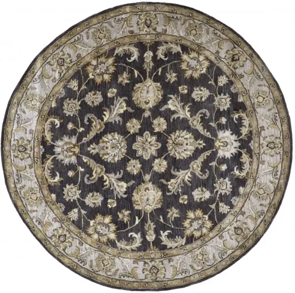 10' Round Wool Floral Tufted Handmade Stain Resistant Area Rug - Blue Gray And Taupe