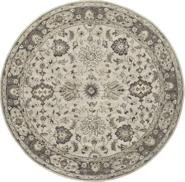 8' Round Wool Floral Tufted Handmade Stain Resistant Area Rug - Gray Ivory And Taupe
