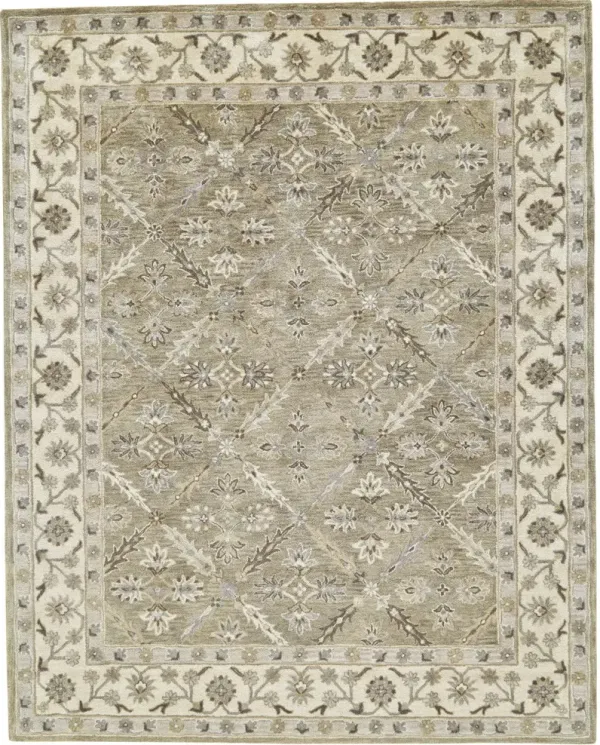 4' x 6' Wool Paisley Tufted Handmade Stain Resistant Area Rug - Green Brown And Taupe