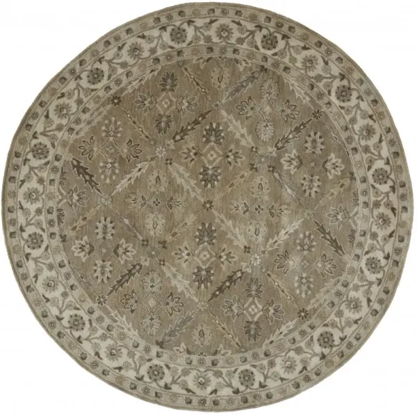 10' Round Wool Paisley Tufted Handmade Stain Resistant Area Rug - Green Brown And Taupe