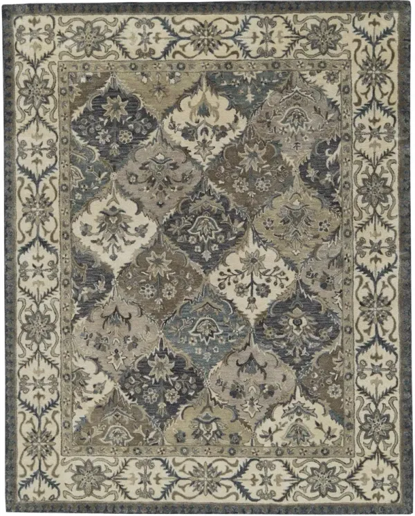 8' x 11' Wool Paisley Tufted Handmade Stain Resistant Area Rug - Blue Gray And Taupe