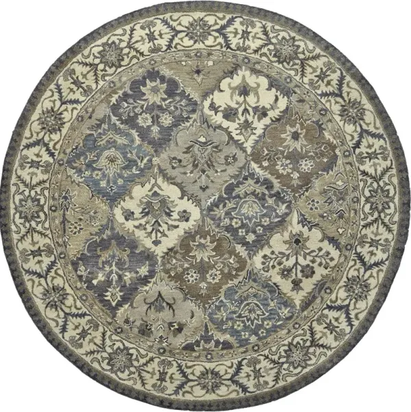 8' Round Wool Paisley Tufted Handmade Stain Resistant Area Rug - Blue Gray And Taupe