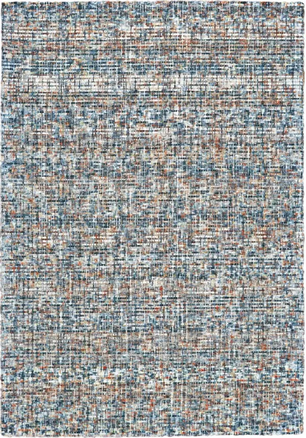 5' x 8' Plaid Tufted Handmade Area Rug - Blue Ivory And Orange