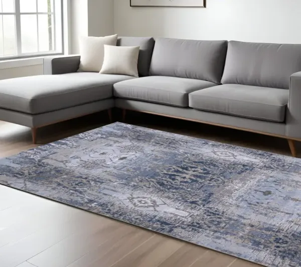 8' x 11' Abstract Stain Resistant Area Rug - Blue Gray And Taupe