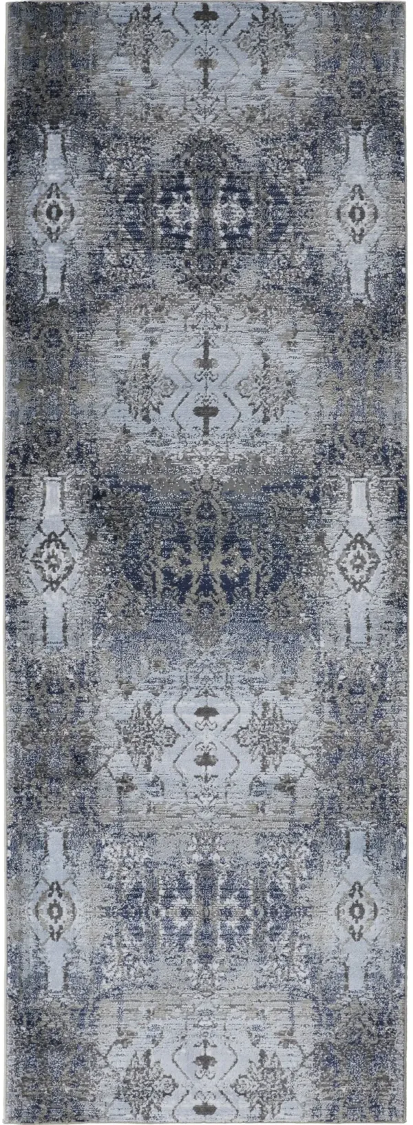 8' Abstract Stain Resistant Runner Rug - Blue Gray And Taupe