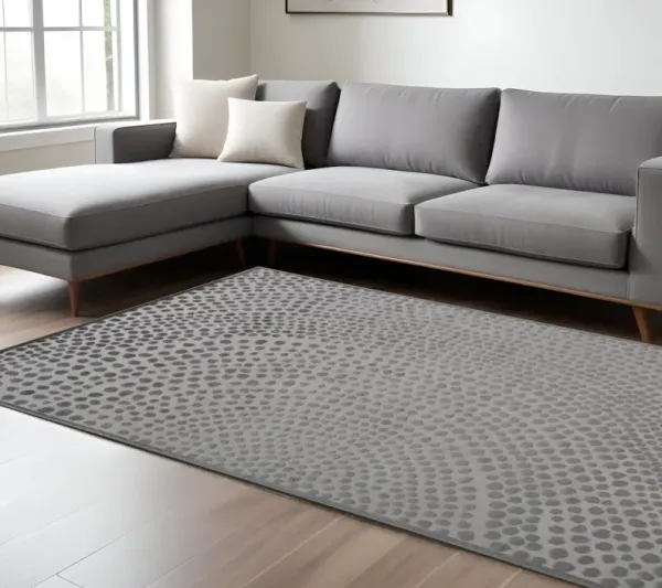 8' x 11' Abstract Stain Resistant Area Rug - Gray Silver And Ivory