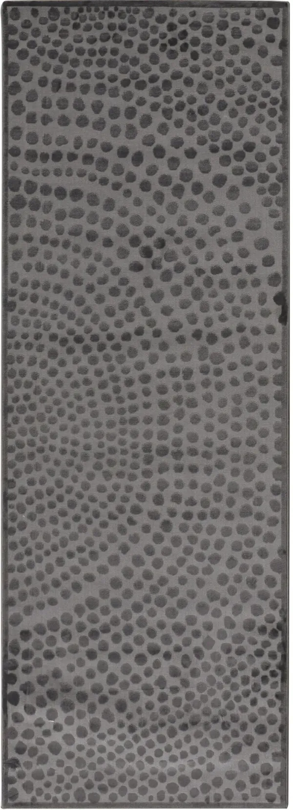 8' Abstract Stain Resistant Runner Rug - Gray Silver And Ivory