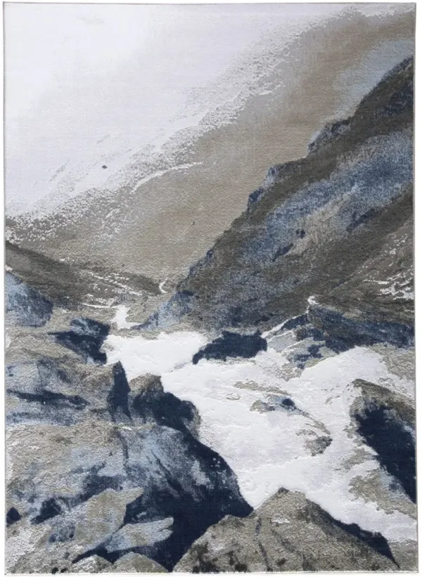 8' x 11' Abstract Area Rug - Blue Gray And White