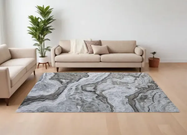 7' x 10' Abstract Power Loom Area Rug - Ivory Blue And Gray