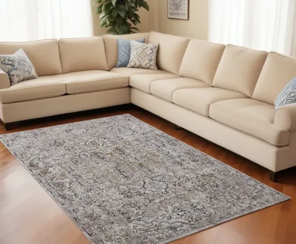 6.6' x 9.5' Abstract Polyester Area Rug - Gray