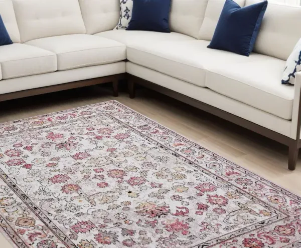 10' x 13' Floral Area Rug - Pink And Ivory