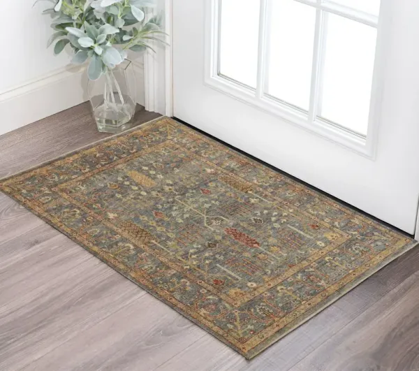 2' x 3' Wool Floral Hand Knotted Stain Resistant Area Rug With Fringe - Gray Light Brown And Red