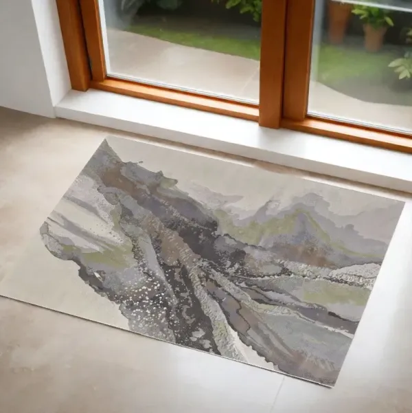 2' x 3' Abstract Power Loom Area Rug - Green And Brown