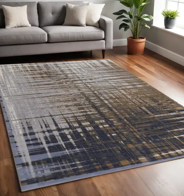 5' x 8' Abstract Power Loom Area Rug - Blue Orange And Gray
