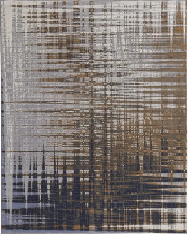 2' x 3' Abstract Power Loom Area Rug - Blue Orange And Gray