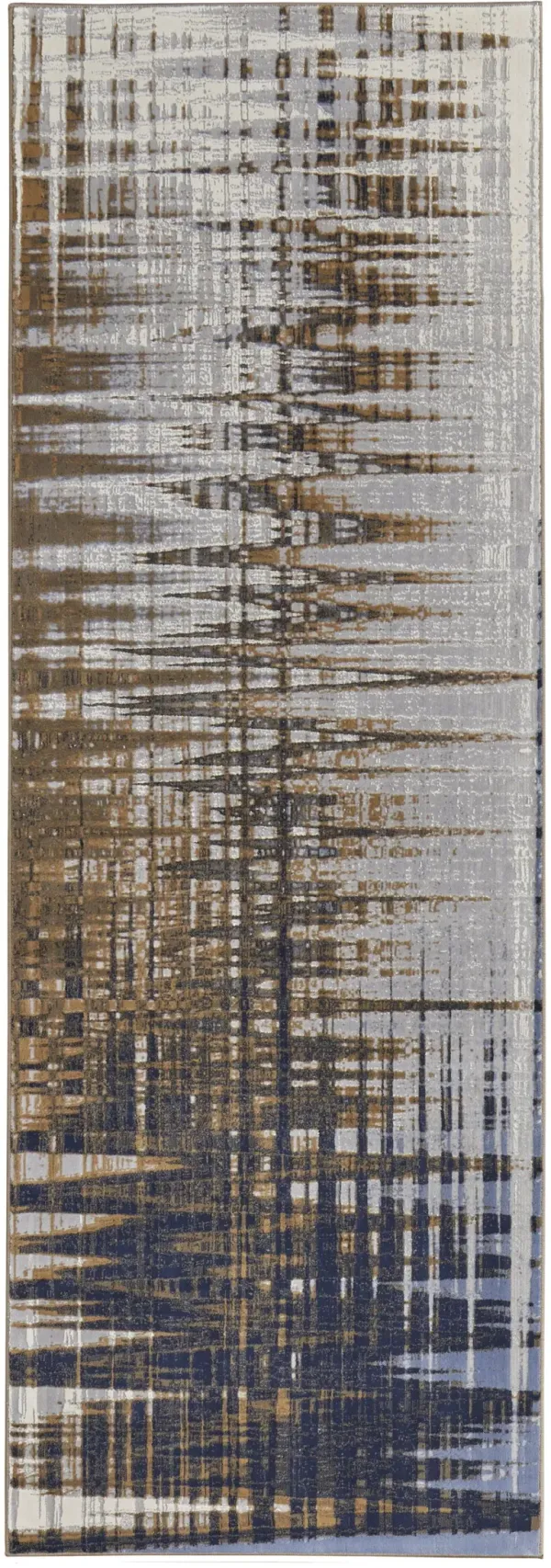 8' Abstract Power Loom Runner Rug - Blue Orange And Gray