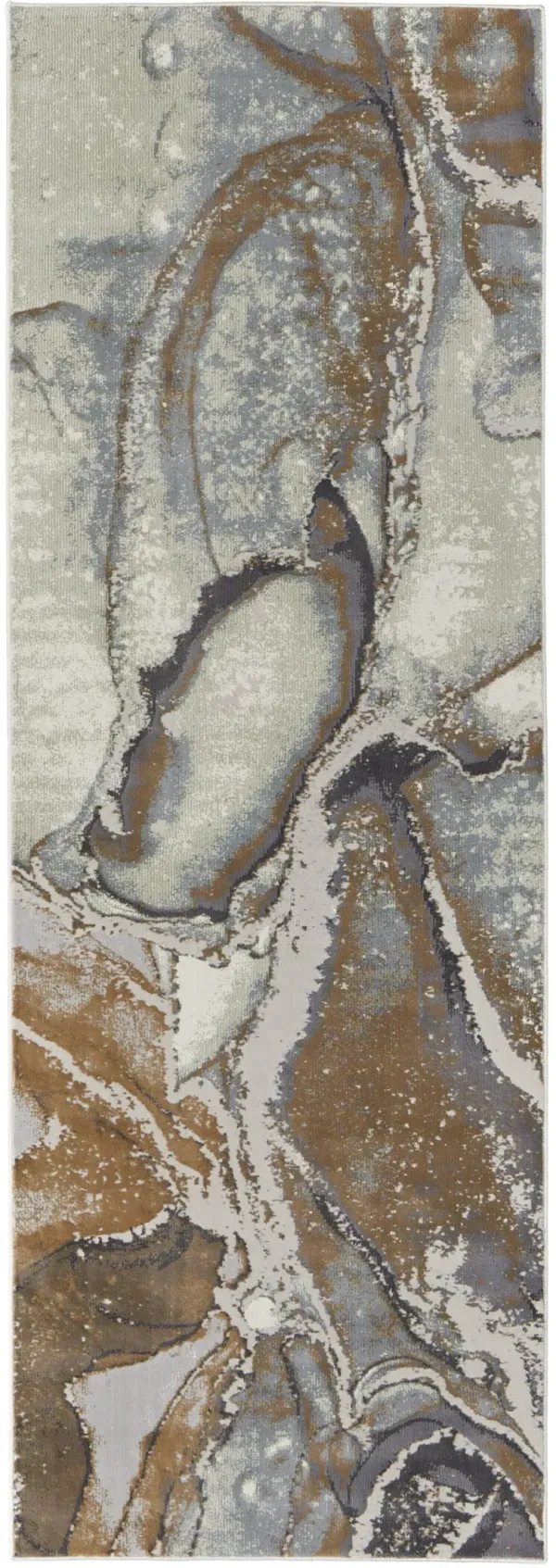 8' Abstract Power Loom Runner Rug - Gray And Brown