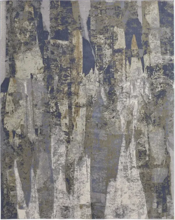 9' x 12' Abstract Power Loom Distressed Area Rug - Blue Gray And Tan