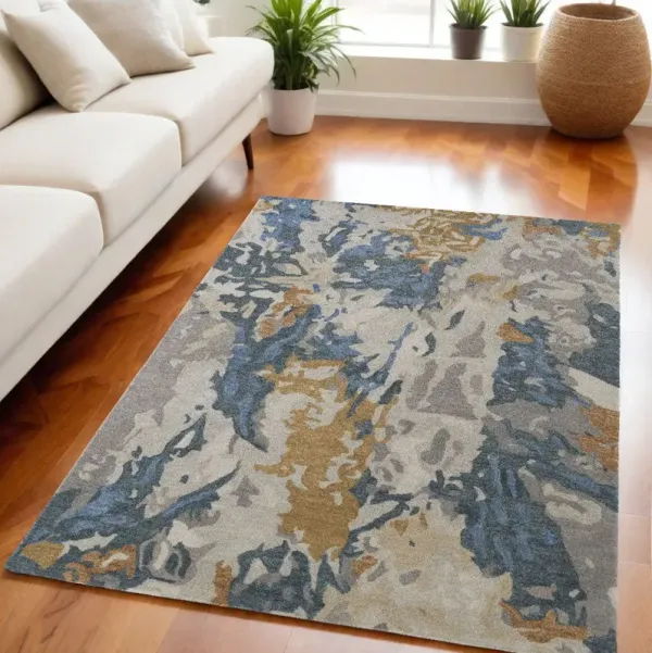 5' x 8' Wool Abstract Hand Tufted Area Rug - Blue And Gray