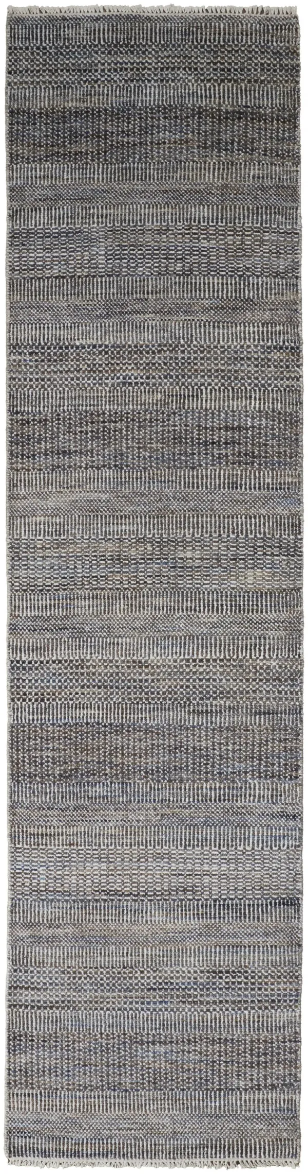 10' Wool Striped Hand Knotted Runner Rug - Gray