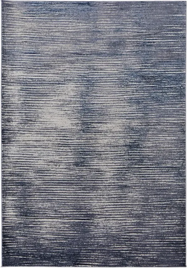 8' x 10' Striped Power Loom Distressed Area Rug - Blue Gray And Ivory