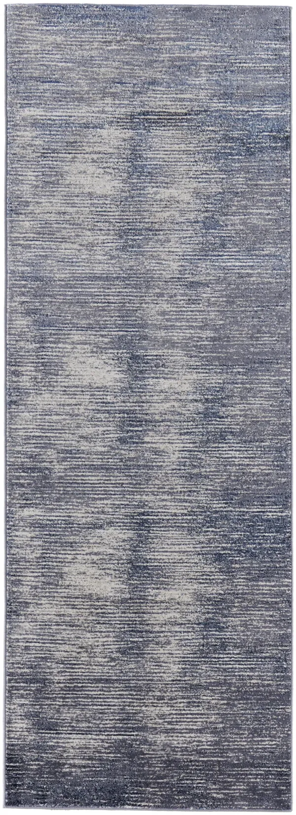 8' Striped Power Loom Distressed Runner Rug - Blue Gray And Ivory