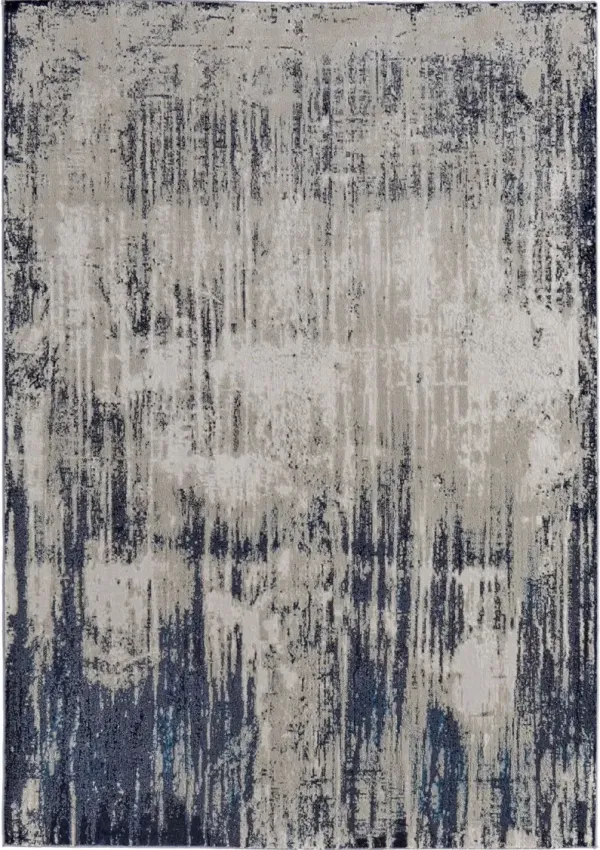 5' x 8' Abstract Power Loom Distressed Area Rug - Tan Blue And Ivory