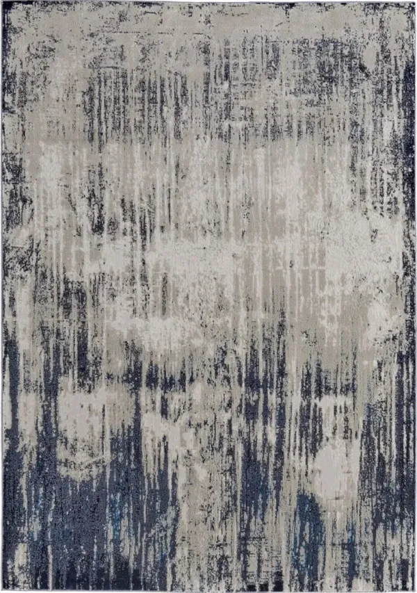 8' x 10' Abstract Power Loom Distressed Area Rug - Tan Blue And Ivory