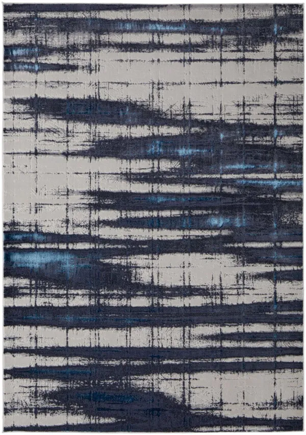 9' x 12' Abstract Power Loom Distressed Area Rug - Ivory Blue And Gray