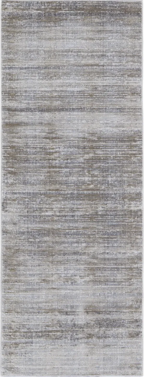 12' Abstract Power Loom Runner Rug - Taupe Silver And Tan