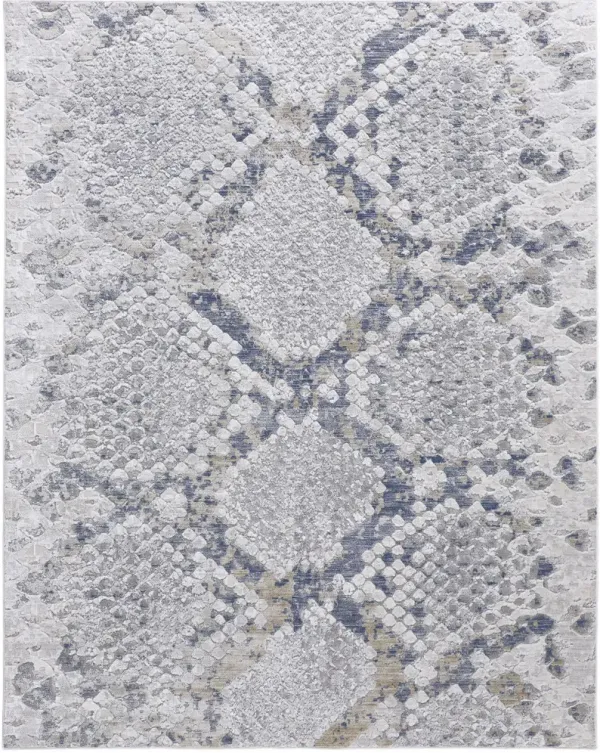 4' x 6' Animal Print Power Loom Distressed Area Rug - Silver Gray And Blue
