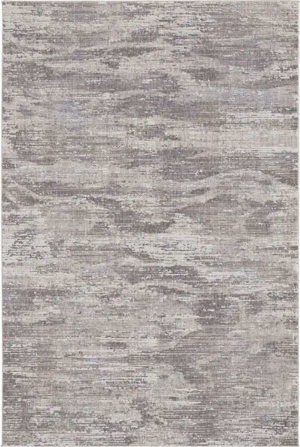 5' x 8' Abstract Power Loom Distressed Stain Resistant Area Rug - Tan Taupe And Gray