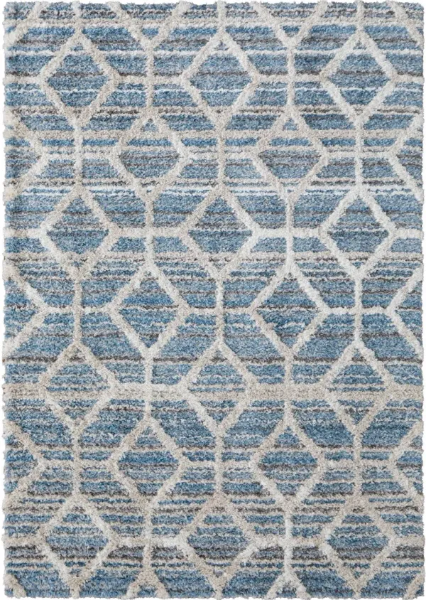 9' x 12' Geometric Power Loom Stain Resistant Area Rug - Blue And Ivory