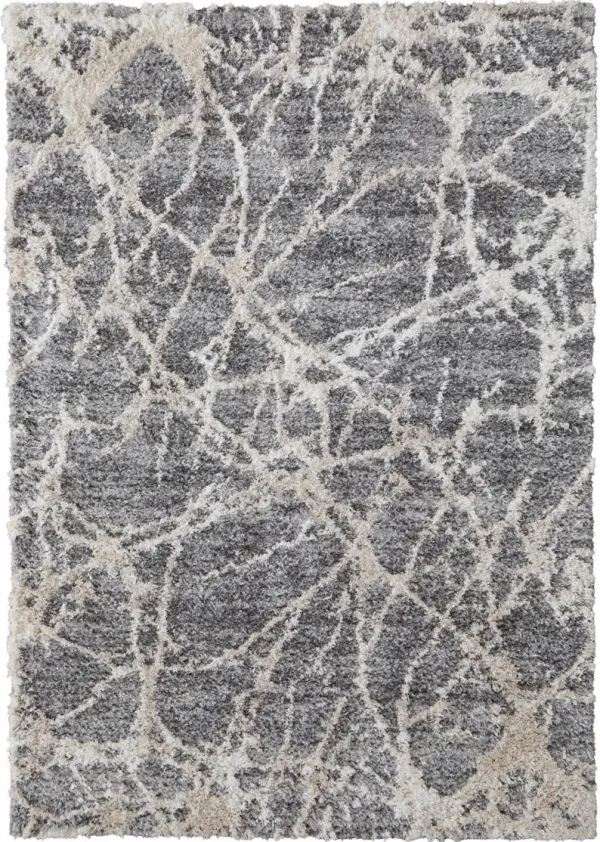 9' x 12' Abstract Power Loom Stain Resistant Area Rug - Gray And Ivory