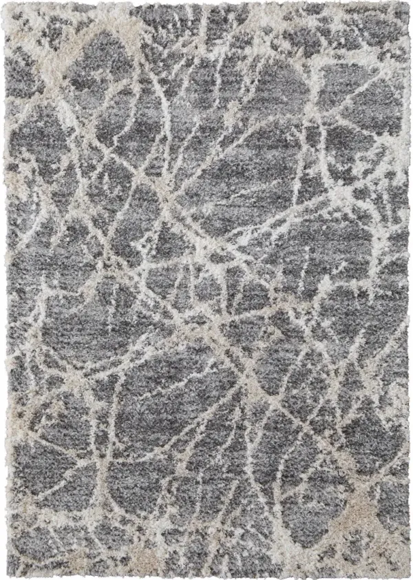 10' x 14' Abstract Power Loom Stain Resistant Area Rug - Gray And Ivory
