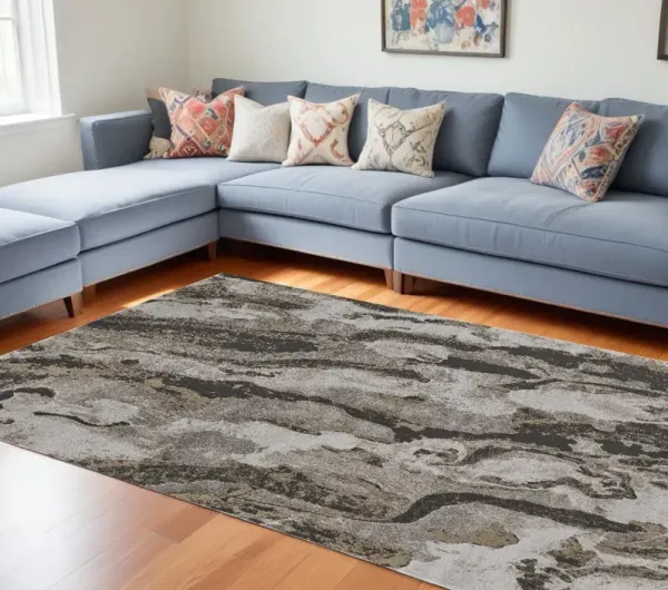 12' x 15' Abstract Power Loom Distressed Area Rug - Brown And Ivory