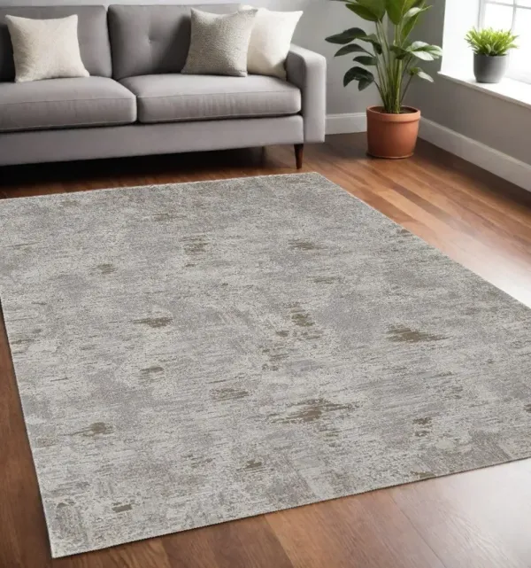 5' x 8' Abstract Power Loom Distressed Area Rug - Gray And Ivory