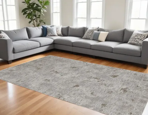 6.6' x 9.5' Abstract Power Loom Distressed Area Rug - Gray And Ivory