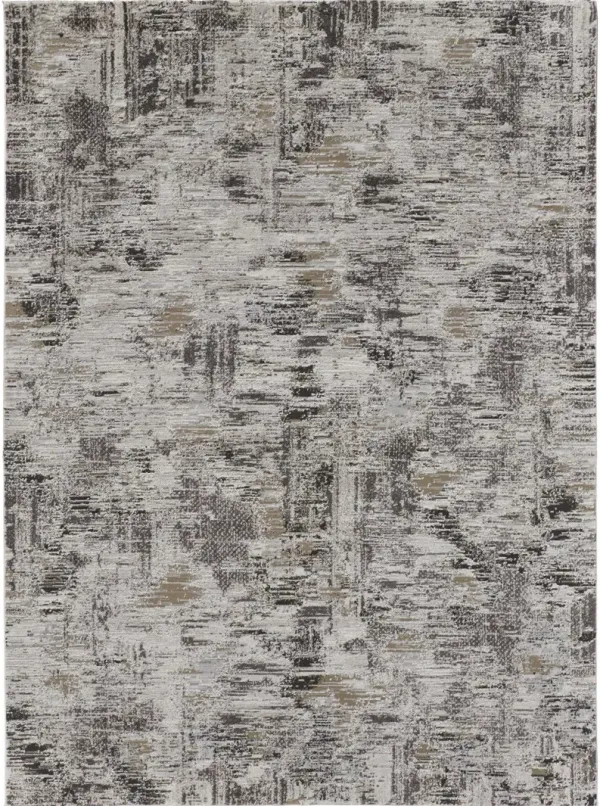 12' x 15' Abstract Power Loom Distressed Stain Resistant Area Rug - Ivory Gray And Brown