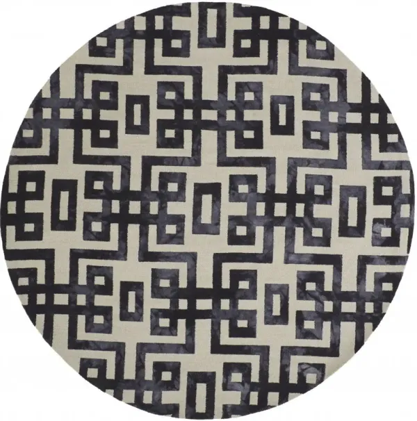 10' Round Wool Tufted Handmade Stain Resistant Area Rug - Ivory And Black