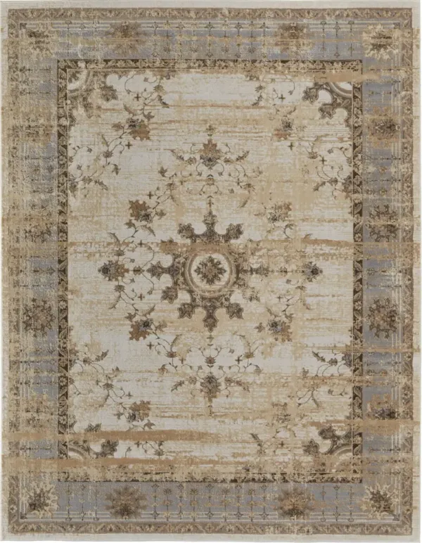 9' x 12' Power Loom Distressed Area Rug - Tan Brown And Gray
