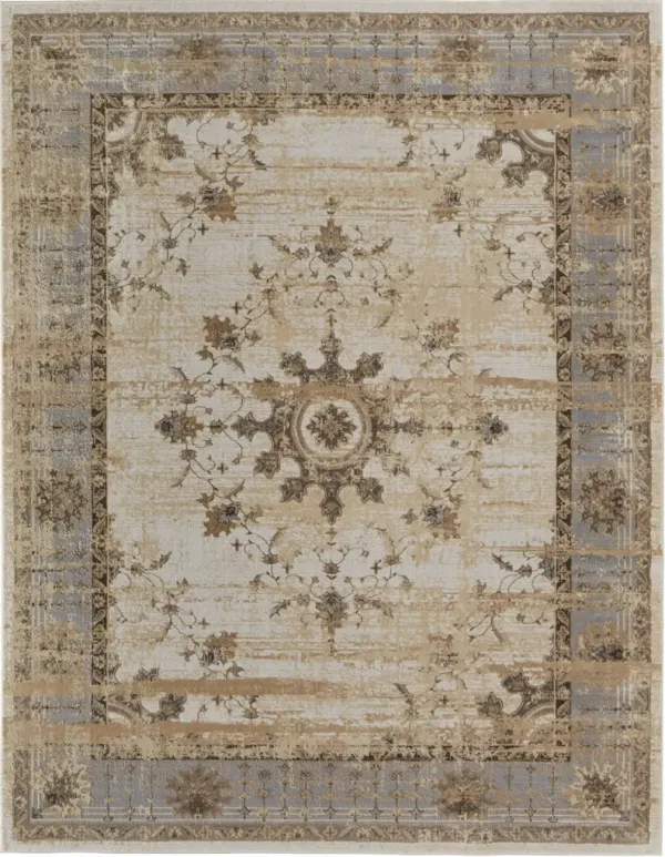 10' x 14' Power Loom Distressed Area Rug - Tan Brown And Gray