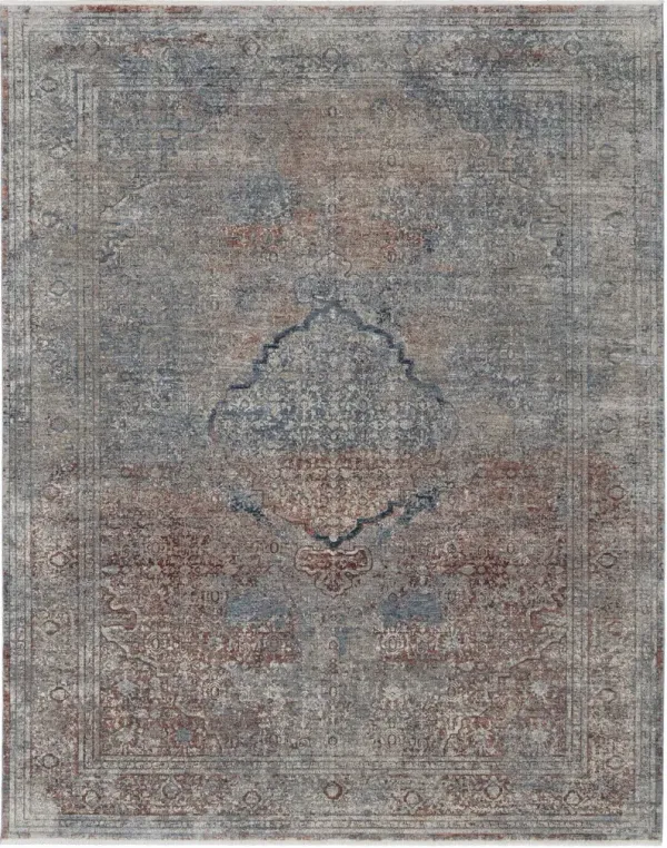 4' x 6' Floral Power Loom Stain Resistant Area Rug - Blue Red And Gray