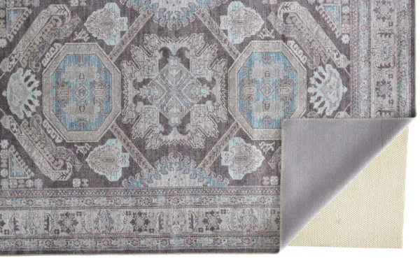 8' x 10' Floral Area Rug - Gray Taupe And Blue