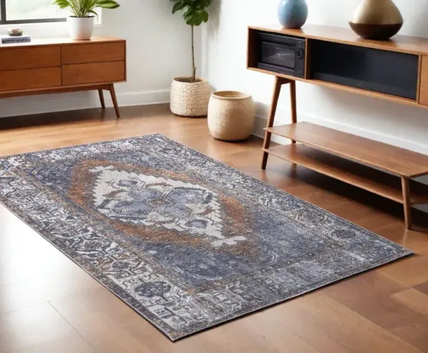 4' x 6' Floral Area Rug - Blue Ivory And Brown