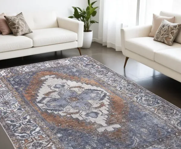 9' x 12' Floral Area Rug - Blue Ivory And Brown