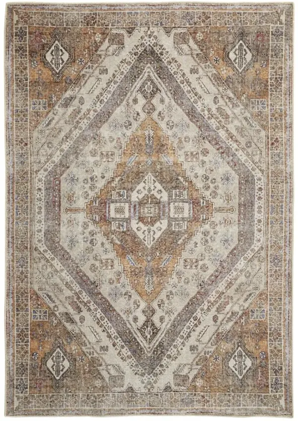 5' x 8' Medallion Distressed Washable Area Rug - Ivory Blue And Orange